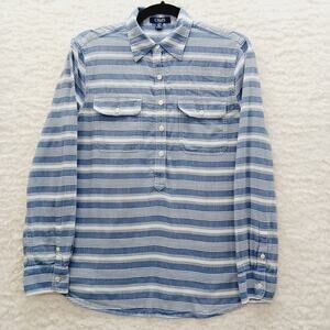 Blouse Button-Up Blue Stripe Coastal Cowgirl Resort Preppy Denim Streetwear Sz M